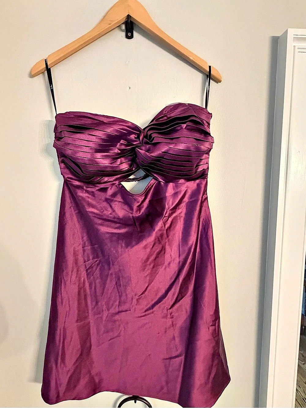 Lulus Narina Satin Pleated Strapless Mini Dress Purple Large